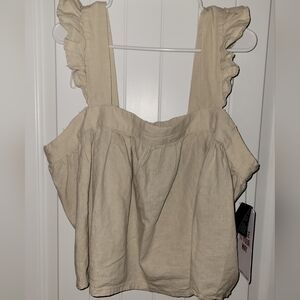 Celebrity Pink Linen Blend Tank With Ruffle Straps NWT